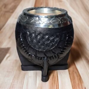 Torpedo con Base reforzado de cuero labrado y Virola de Alpaca cincelada Negro